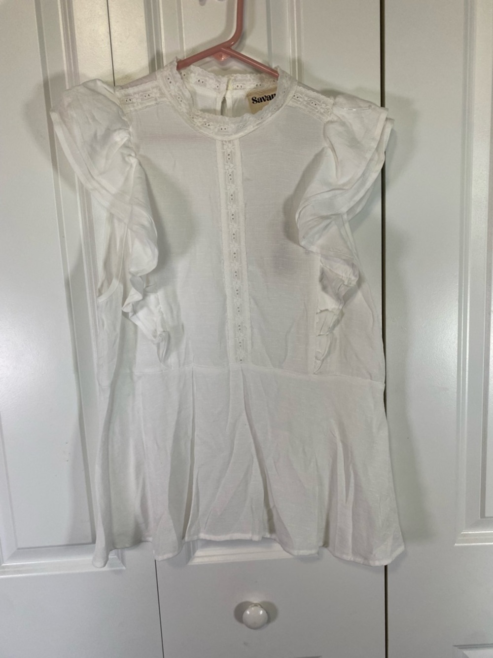 NWT Savanna White Ruffle Sleeve Peplum Top - Picture 2 of 7